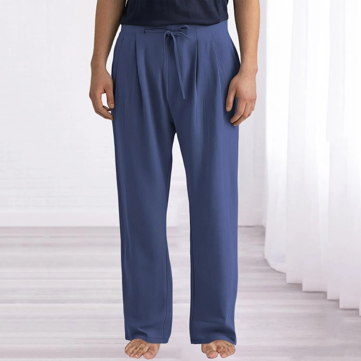 ZYXTIM Linen Casual Foraml Trousers for Men Elastic Waist Loose Smart Work Pants Plus Size Summer Hawaiian Travel Outfits