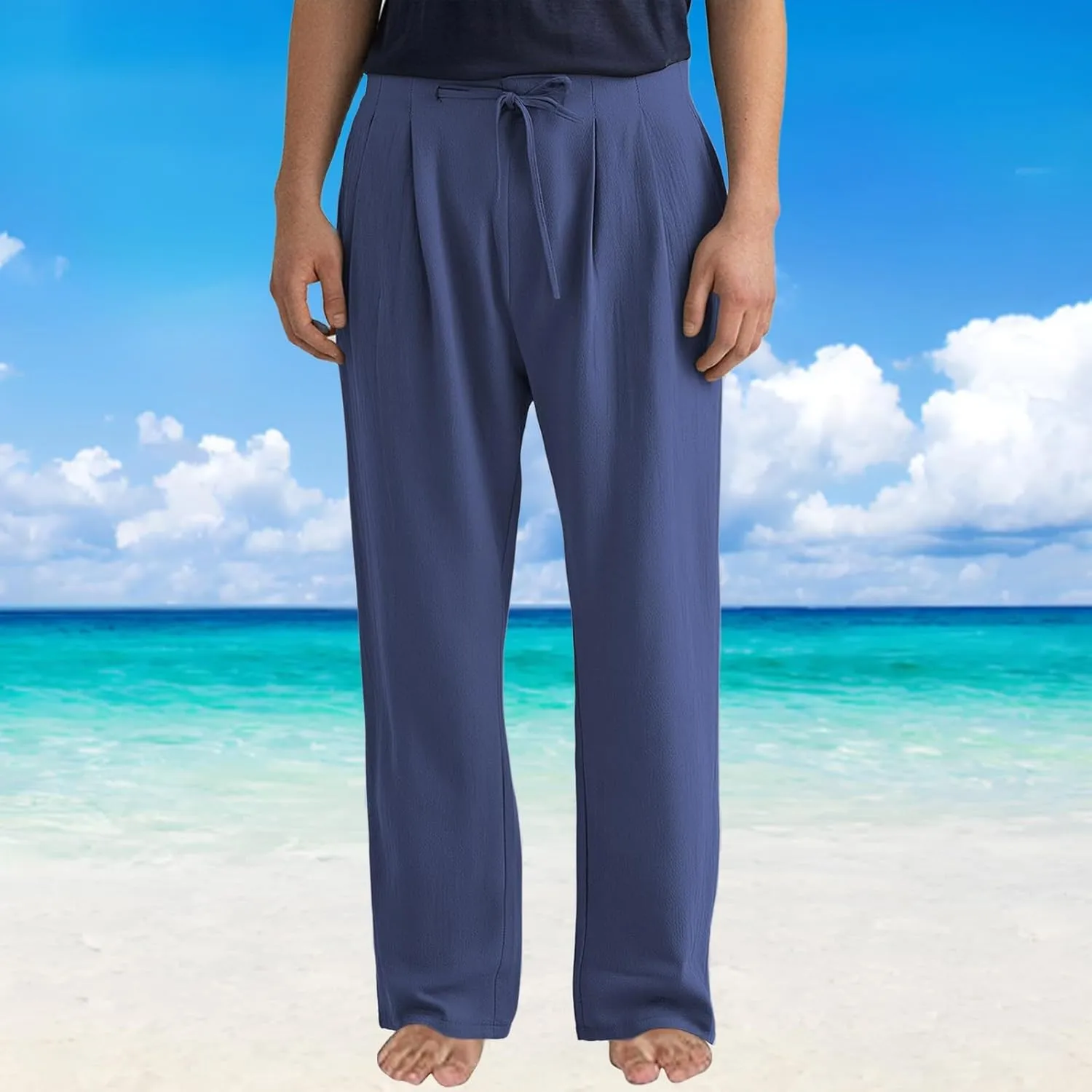 ZYXTIM Linen Casual Foraml Trousers for Men Elastic Waist Loose Smart Work Pants Plus Size Summer Hawaiian Travel Outfits