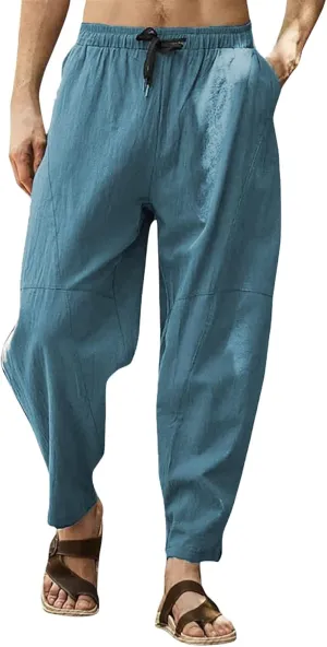 ZYXTIM Men's Casual Harem Pants Plus Size Elastic Waist Tapered Leg Plain Loose Summer Beach Trousers Low Rise Hippie Bottoms