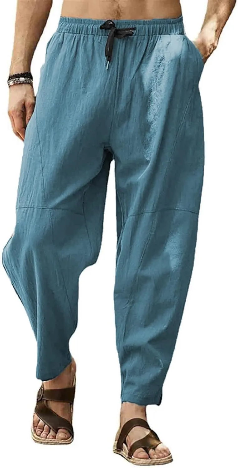 ZYXTIM Men's Casual Harem Pants Plus Size Elastic Waist Tapered Leg Plain Loose Summer Beach Trousers Low Rise Hippie Bottoms