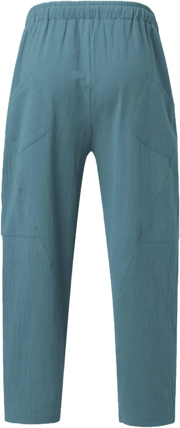 ZYXTIM Men's Casual Harem Pants Plus Size Elastic Waist Tapered Leg Plain Loose Summer Beach Trousers Low Rise Hippie Bottoms
